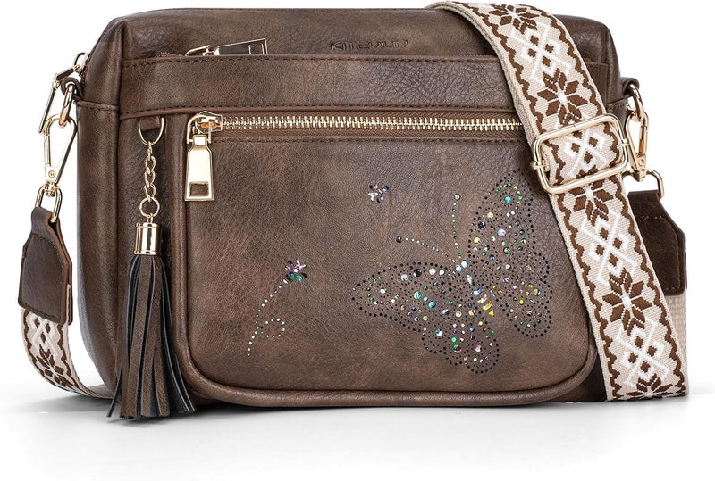 KITEVIUN Crossbody Bags for Women Trendy Leather Crossbody Purse Shoulder Handbags Butterfly Design - Image 1